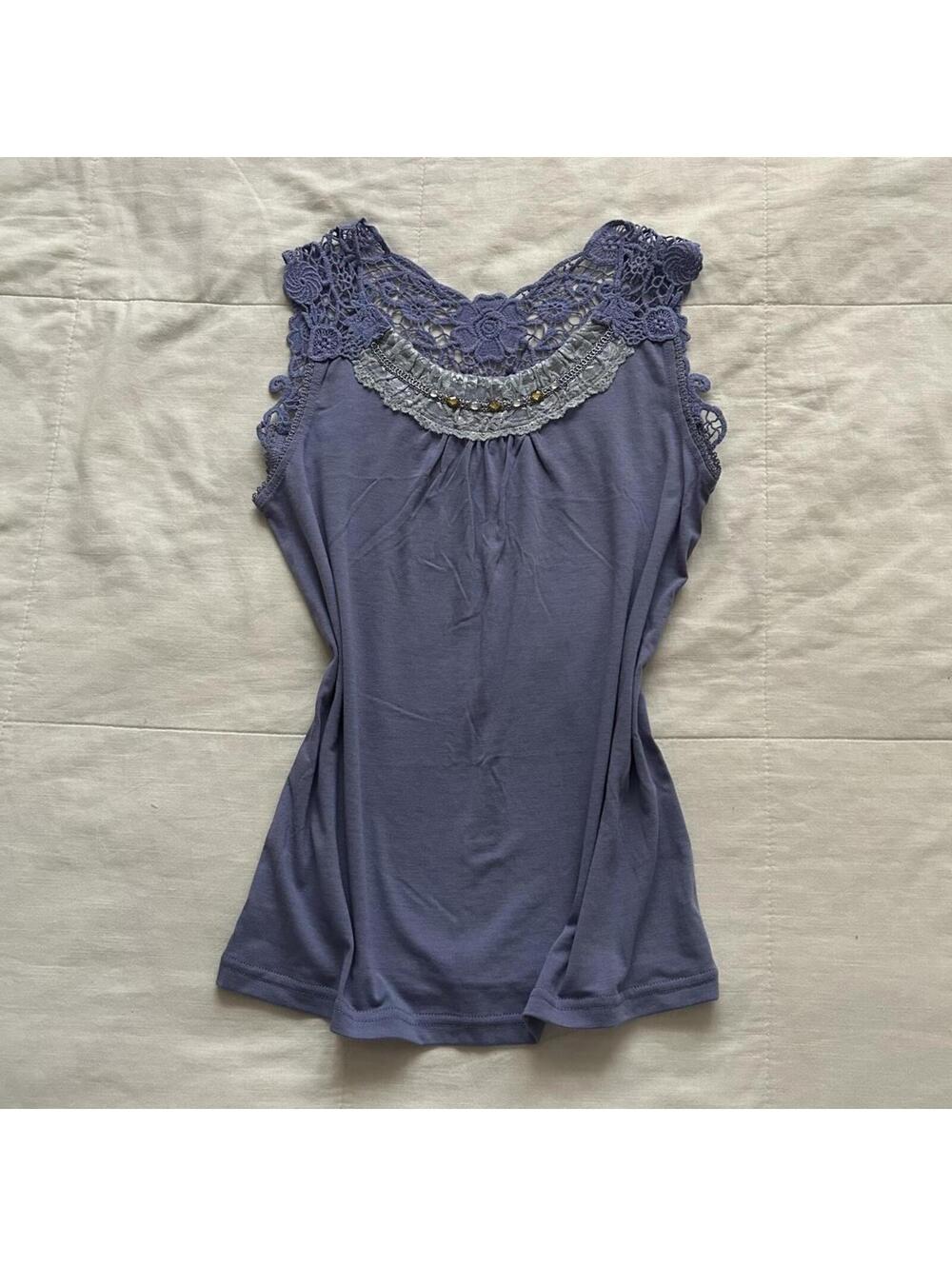Axes Femme Lavender Purple Lace Detail Sleeveless Top Fairy Medium